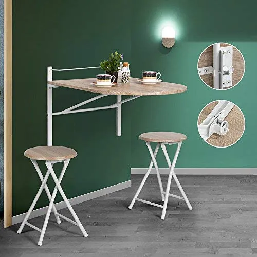 Table en bois à rabat rectangulaire Innovareds Sagittarius, pour la cuisine, la salle à manger, le bureau, le petit déjeuner et ensemble de tabourets pliants en hêtre
