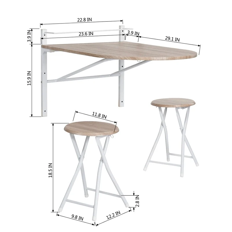 Table en bois à rabat rectangulaire Innovareds Sagittarius, pour la cuisine, la salle à manger, le bureau, le petit déjeuner et ensemble de tabourets pliants en hêtre