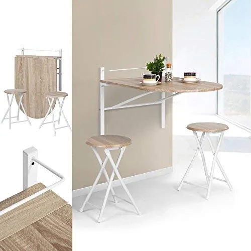 Table en bois à rabat rectangulaire Innovareds Sagittarius, pour la cuisine, la salle à manger, le bureau, le petit déjeuner et ensemble de tabourets pliants en hêtre