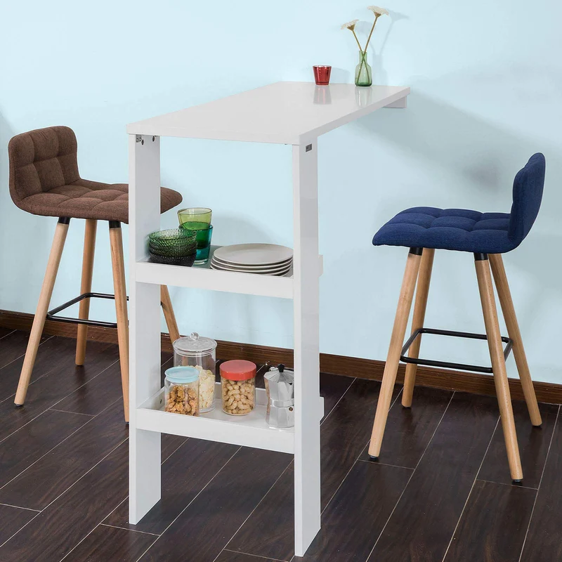SoBuy® FWT55-W Table de Bar Murale Table Haute de Bar Mange-Debout Cuisine avec 2 étagères de Rangement - Blanc