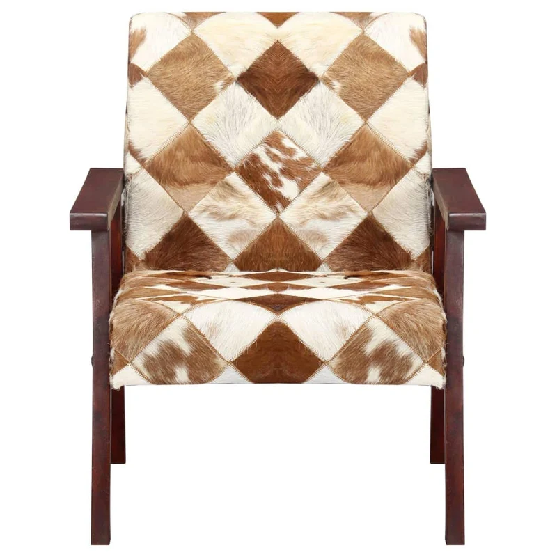 YiYueTrade Fauteuil Blanc et Marron Cuir véritable de chèvre