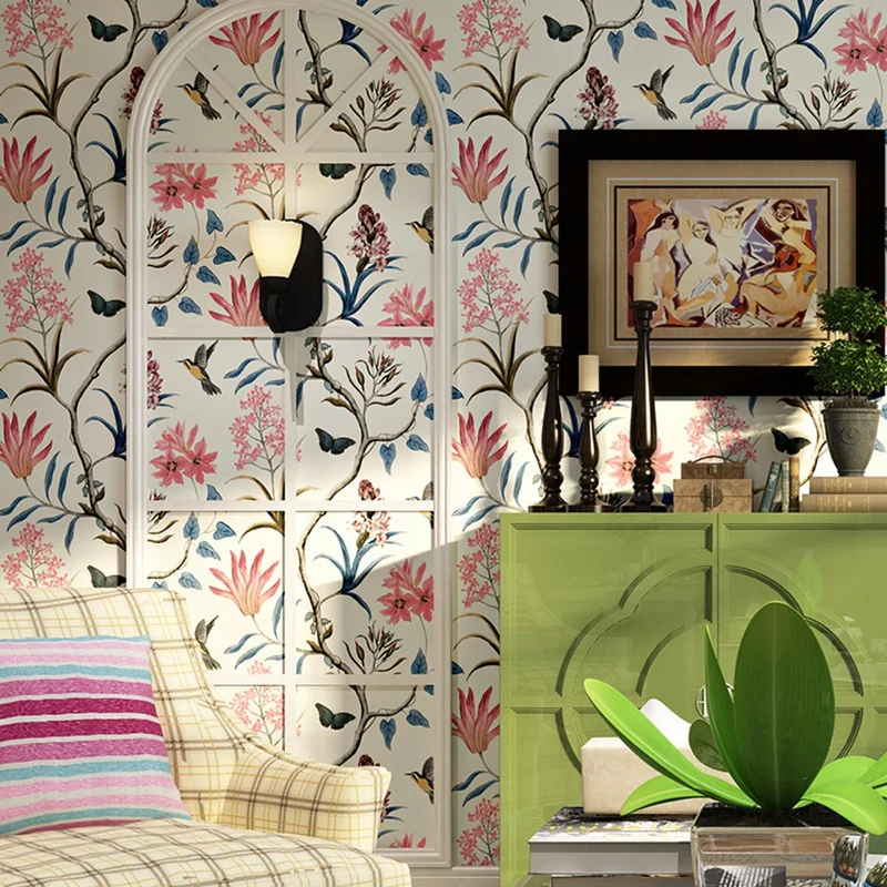LianLe Papier Peint Forêt Mystique Fleurs Oiseaux Papillons Wall Papper Décoration Mural,A