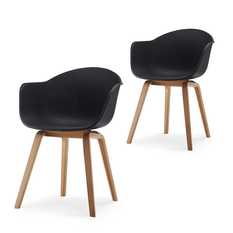 Damiware Romeo Lot de 2 chaises avec accoudoirs Tendance rétro Salle a Manger- (Noir)