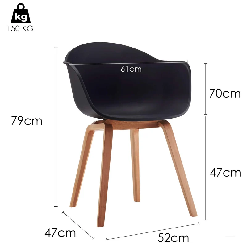 Damiware Romeo Lot de 2 chaises avec accoudoirs Tendance rétro Salle a Manger- (Noir)