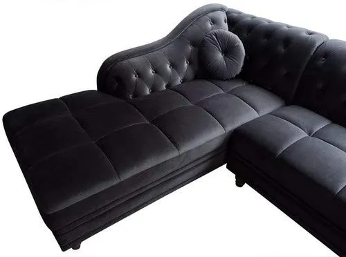 Menzzo A968VD Contemporain Brittish Canapé d'Angle Bois/Velours Noir 240 x 180 x 80 cm