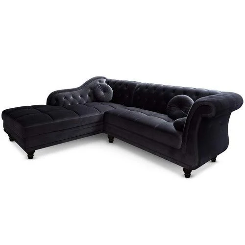 Menzzo A968VD Contemporain Brittish Canapé d'Angle Bois/Velours Noir 240 x 180 x 80 cm