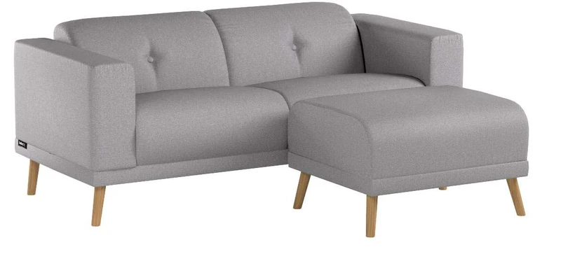 Bobochic LUNA Canapé de 3 places avec Pouf Gris Clair 225 x 93 x 77 cm