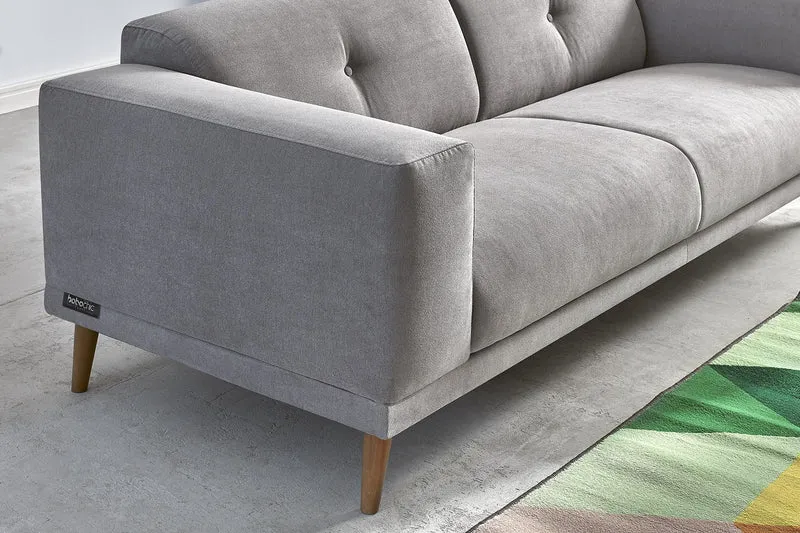 Bobochic LUNA Canapé de 3 places avec Pouf Gris Clair 225 x 93 x 77 cm