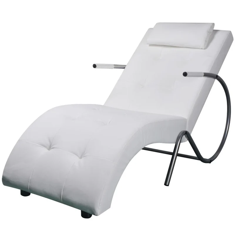 Tidyard Chaise Longue avec Coussin en Cuir Artificiel Construction Robuste 63,5 x 139 x 82 cm Blanc
