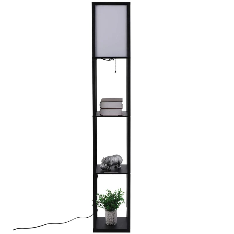 Homcom Lampadaire étagère Lampe étagère 26L x 26l x 160H cm 3 étagères 4 Niveaux MDF Noir