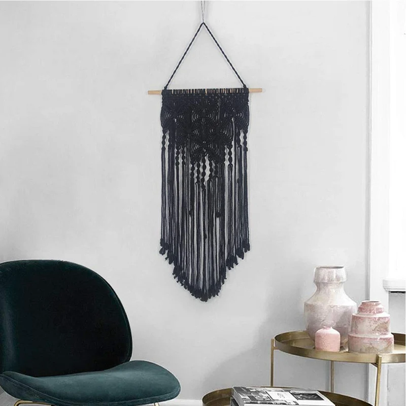 SADA72 Décoration Murale en macramé Faite à la Main pour Chambre à Coucher ou Salon, Noir, Taille Unique