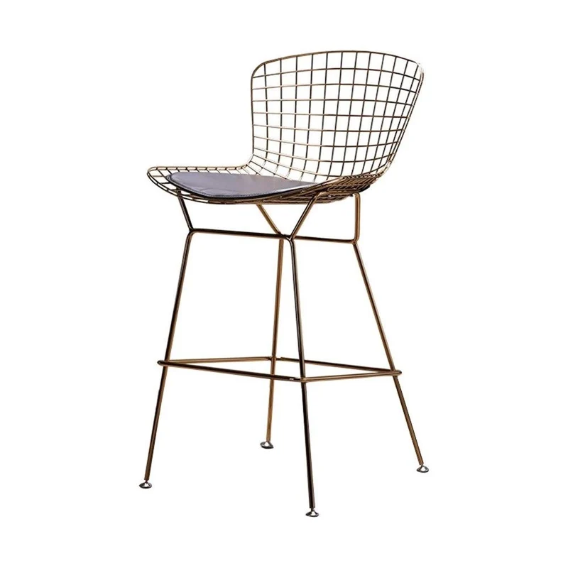 XNLIFE Creux Fil High Bar Chaise Simple Nordique Moderne en Fer forgé Creative Dossier en Cuir métal Grillage Haut Tabouret Style Industriel Hauteur d'assise 75 cm Chaise de Bureau (Color : Gold)