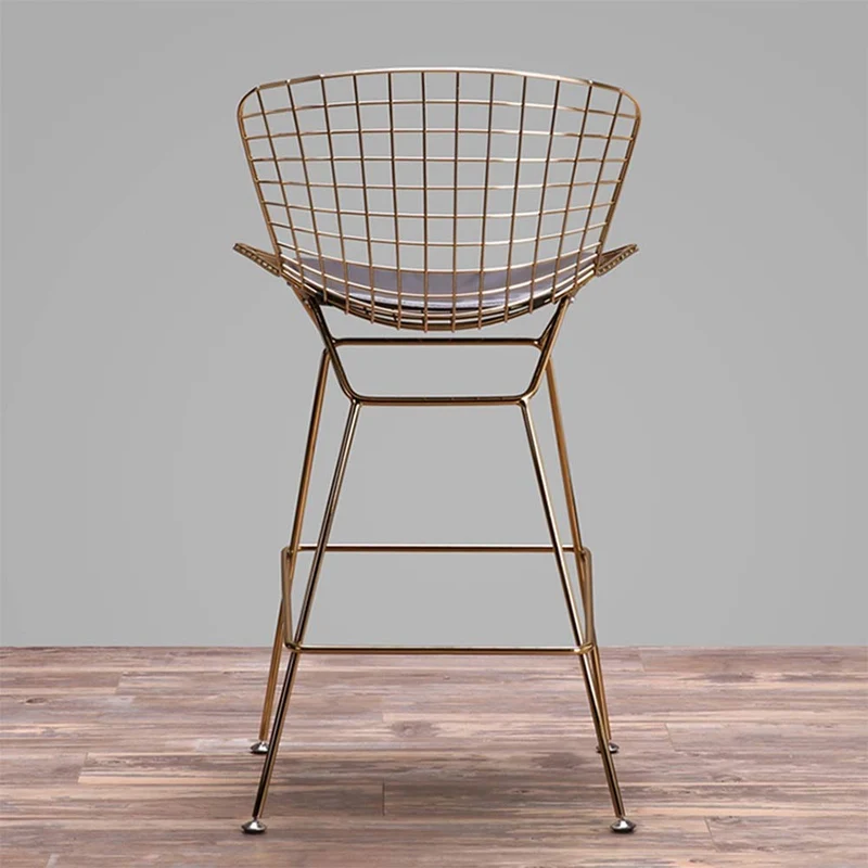 XNLIFE Creux Fil High Bar Chaise Simple Nordique Moderne en Fer forgé Creative Dossier en Cuir métal Grillage Haut Tabouret Style Industriel Hauteur d'assise 75 cm Chaise de Bureau (Color : Gold)