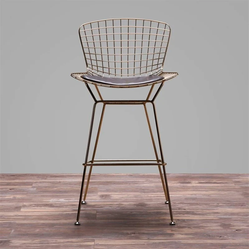 XNLIFE Creux Fil High Bar Chaise Simple Nordique Moderne en Fer forgé Creative Dossier en Cuir métal Grillage Haut Tabouret Style Industriel Hauteur d'assise 75 cm Chaise de Bureau (Color : Gold)