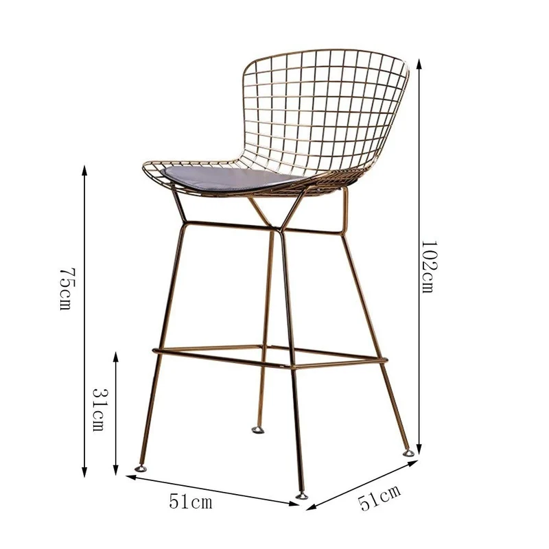 XNLIFE Creux Fil High Bar Chaise Simple Nordique Moderne en Fer forgé Creative Dossier en Cuir métal Grillage Haut Tabouret Style Industriel Hauteur d'assise 75 cm Chaise de Bureau (Color : Gold)