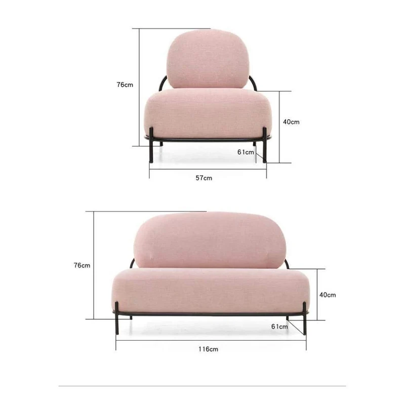 XZKHL Modern Accent Fabric Chair Einzelsofa Bequemer gepolsterter Sessel Wohnzimmermöbel, Keine Armlehne Schmiedeeisengestell, Pebble Design, Rosa, Einzelposition, Grün, Doppelplatz