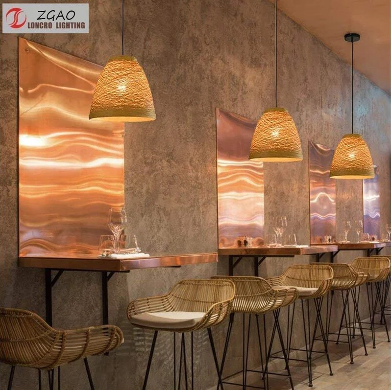 Xungzl Lampe en rotin Creative tissé à la Main Lustre Rural rétro Restaurant Bamboo Chambre Lampe Balcon étude rotin personnalité Lustre Ferme Le Restaurant Maison de thé Lustre éclairage E27