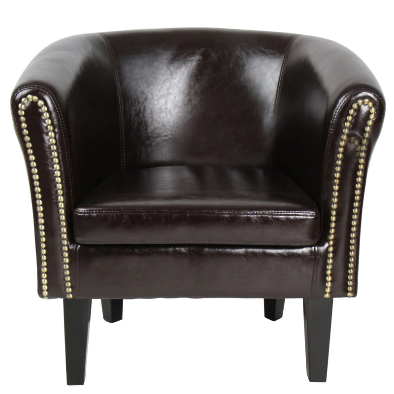 MIADOMODO Fauteuil Chesterfield avec Tabouret - en Bois et Simili Cuir, Éléments Décoratifs en Cuivre, Capacité 100 kg, Couleur au Choix - Chaise, Meubles, Fauteuil Cabriolet, Salon, Maison (Marron)