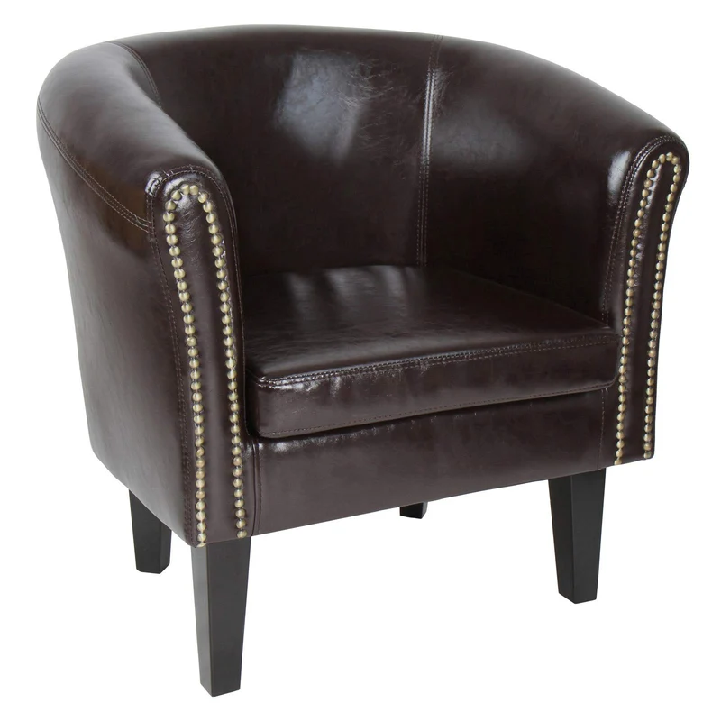 MIADOMODO Fauteuil Chesterfield avec Tabouret - en Bois et Simili Cuir, Éléments Décoratifs en Cuivre, Capacité 100 kg, Couleur au Choix - Chaise, Meubles, Fauteuil Cabriolet, Salon, Maison (Marron)