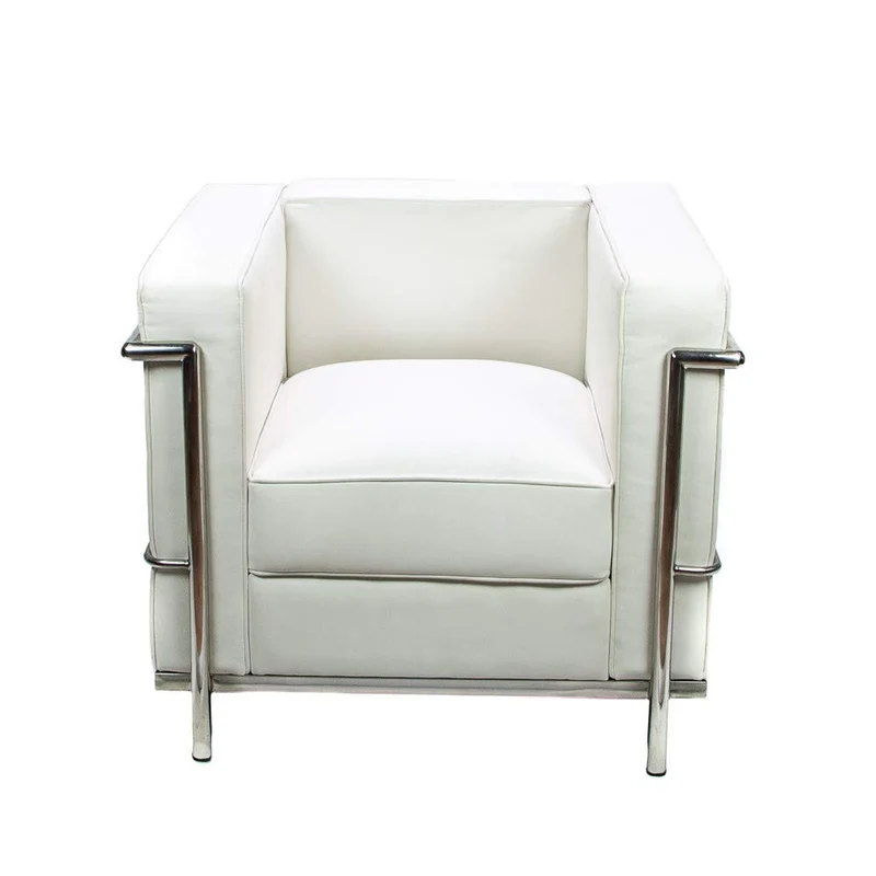 tapidecor Fauteuil Bouche tapissée en Similicuir Blanc et métal 70 x 74 x 66 cm