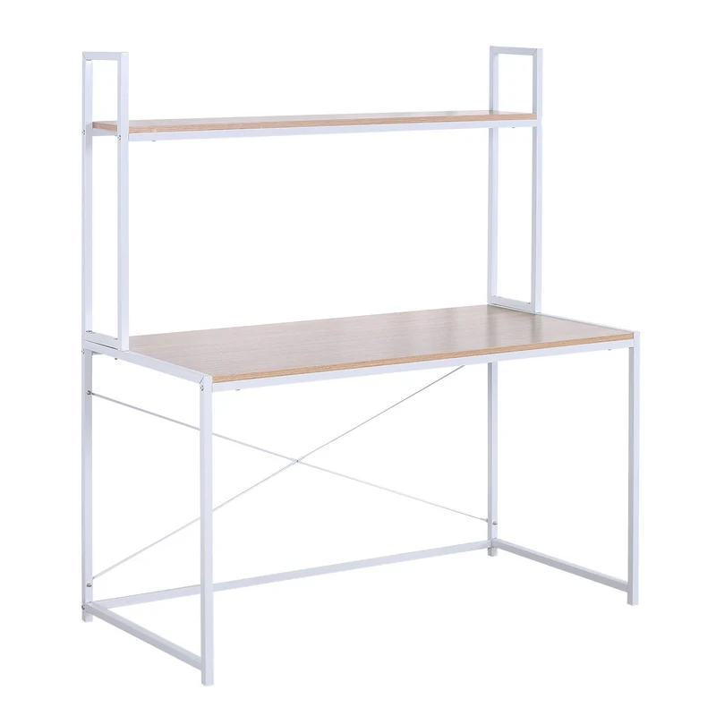 WOLTU TSB09hei Bureau d'ordinateur table de bureau à domicile station de travail en bois et acier,environ 120x60x140cm,Chêne clair+Blanc