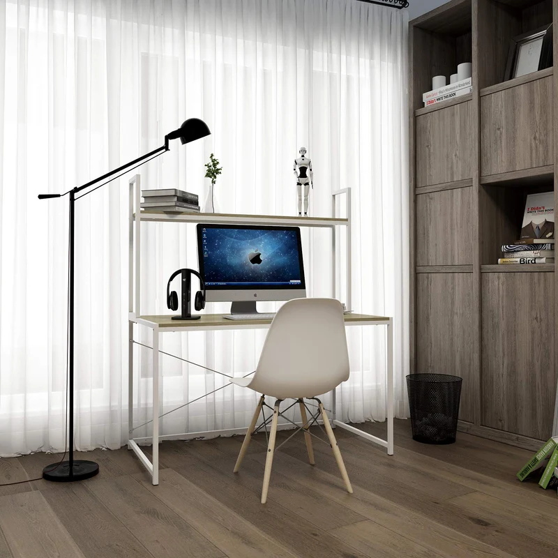 WOLTU TSB09hei Bureau d'ordinateur table de bureau à domicile station de travail en bois et acier,environ 120x60x140cm,Chêne clair+Blanc