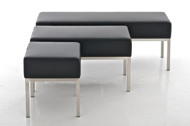CLP Banc 3 Places LAMEGA 120x40, Rembourrage épais 15 cm, Banquette, châssis en Acier brossé, Similicuir Noir