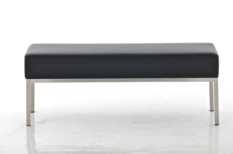 CLP Banc 3 Places LAMEGA 120x40, Rembourrage épais 15 cm, Banquette, châssis en Acier brossé, Similicuir Noir