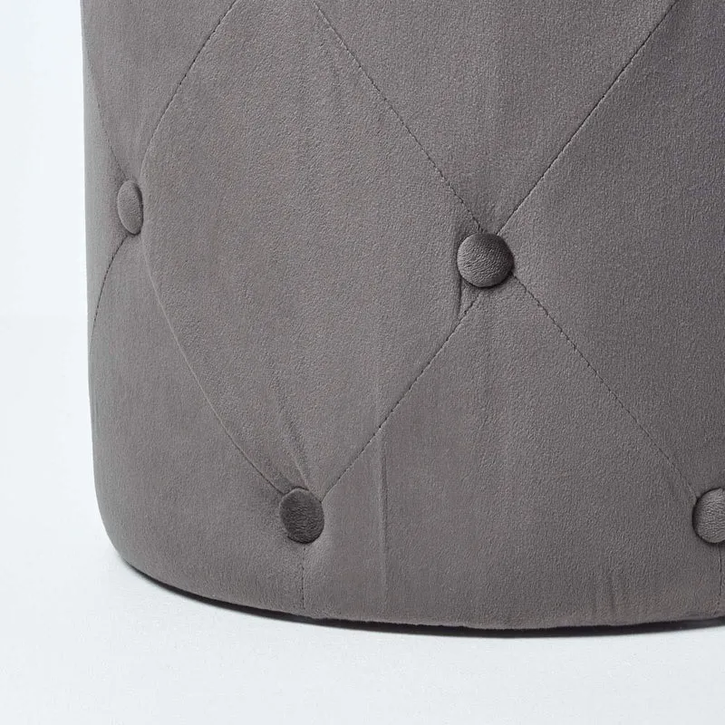 Homescapes Pouf Rond en Velours capitonné Windsor, Tabouret ou Repose-Pieds, Gris, 40 x 40 x 40 cm