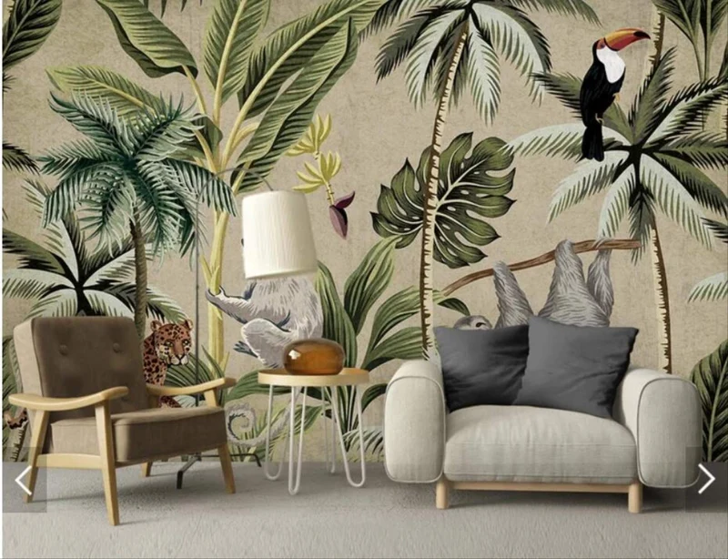 YFXGSTLI Papier Peint Toucan Singe Tropical Papier Peint Mural pour Mur De Mur Murales Murales Peintes À La Main Salon 3D Personnaliser 200x140cm