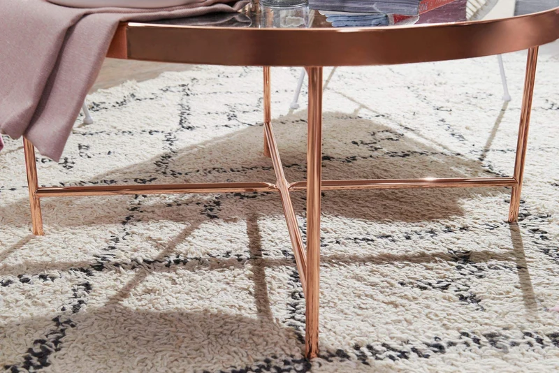 FineBuy Table Basse Rond 82,5 x 40 x 82,5 cm Apparence De Marbre Noir | Table d'appoint Conception Moderne | Table De Sofa Structure Métallique Cuivre | Table De Salon Grand Verre De Sécurité Acier
