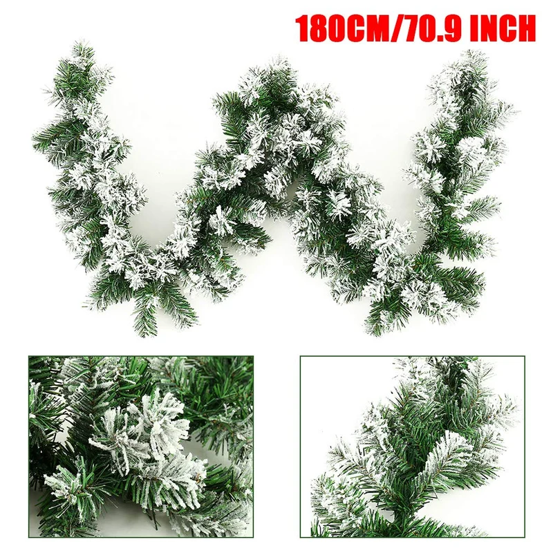 PandaHug 1.8m Guirlande Sapin de Noël Artificiel Neige Guirlande Rotin de Noël Décoration Porte Cheminée Arbre de Noël (1 pcs)
