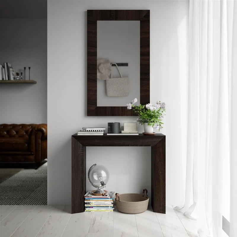 Mobili Fiver, Miroir Mural rectangulaire, Cadre Frêne Noir, Giuditta 110, 110 x 65 x 3,5 cm, Mélaminé/Verre, Made in Italy
