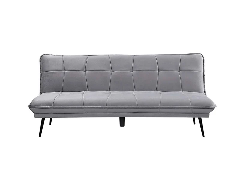 Loungitude Banquette convertible en velours gris perle et pieds métal noirs