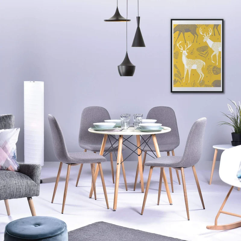 H.J WeDoo Ronde Table de Salle à Manger Scandinave Design Blanc avec Eiffel Jambes en hêtre 80 cm
