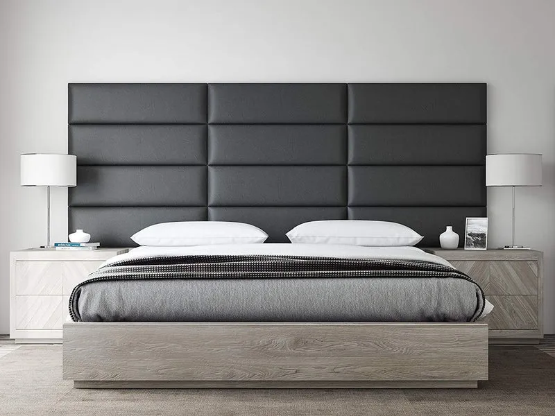 VANT - Panneaux muraux d'appoint rembourrés - Paquet de 4 - Facile à Installer - Double - Tête de lit King Size (Charbon en Cuir Noir Ancien, 76cm de Large)