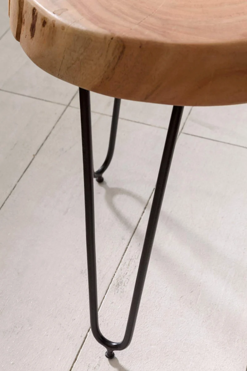 FineBuy Table d'appoint Bois Massif/Métal Acacia 35 x 46 x 35 cm Table Basse Salon | Bout de canapé est - Table de téléphone - Table en Bois Rond
