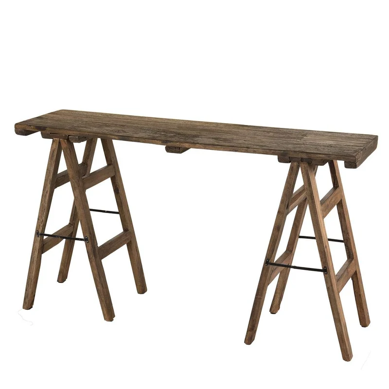 Console Tréteaux 140X38Cm en Bois Recyclé - Esprit Brocante