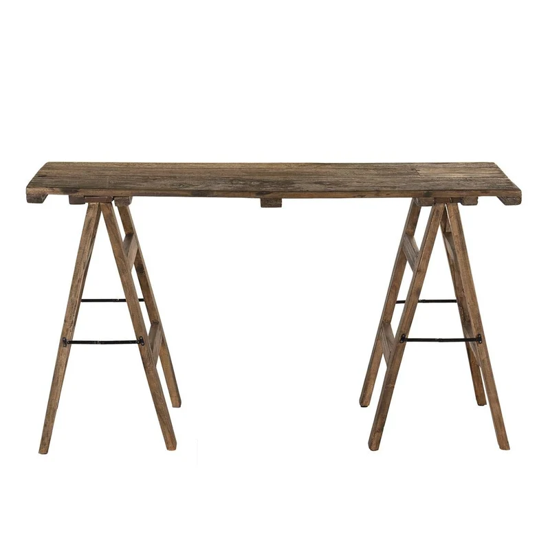 Console Tréteaux 140X38Cm en Bois Recyclé - Esprit Brocante