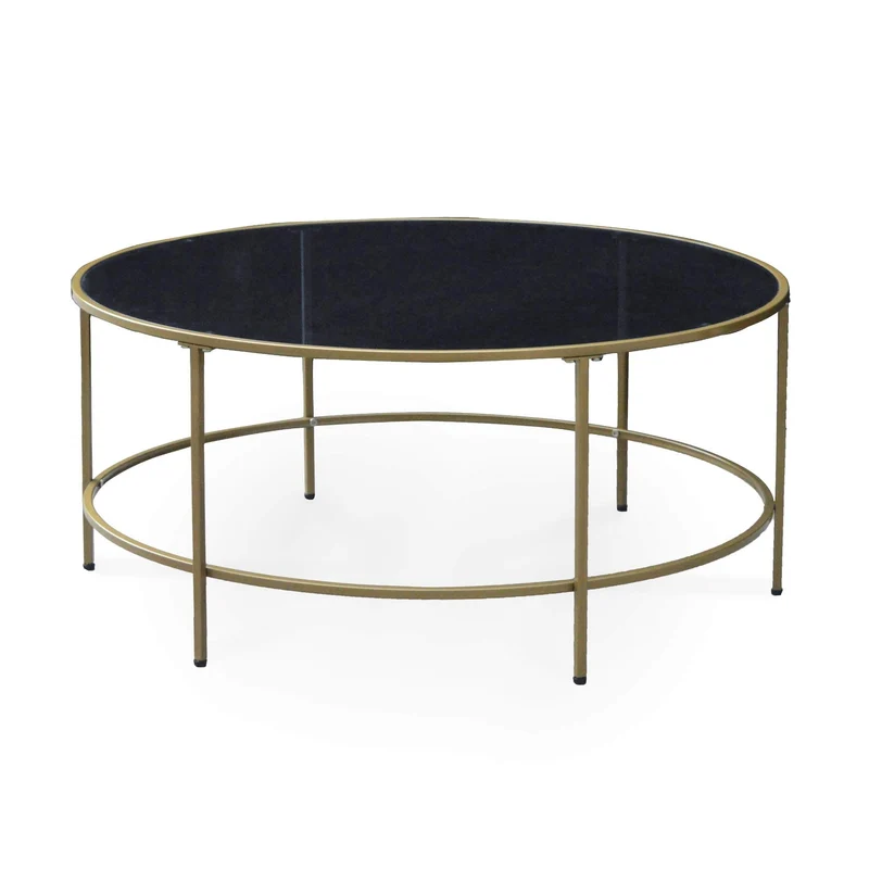 DecoInParis Table Basse en Verre Noir et métal THESSA
