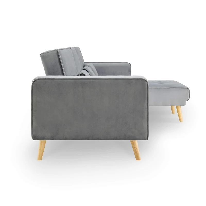 ANA - Canapé d'angle en Tissu Velours Gris Convertible Modulable Angle Réversible