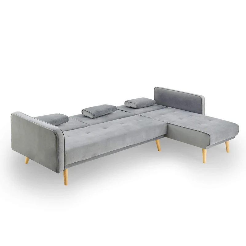 ANA - Canapé d'angle en Tissu Velours Gris Convertible Modulable Angle Réversible