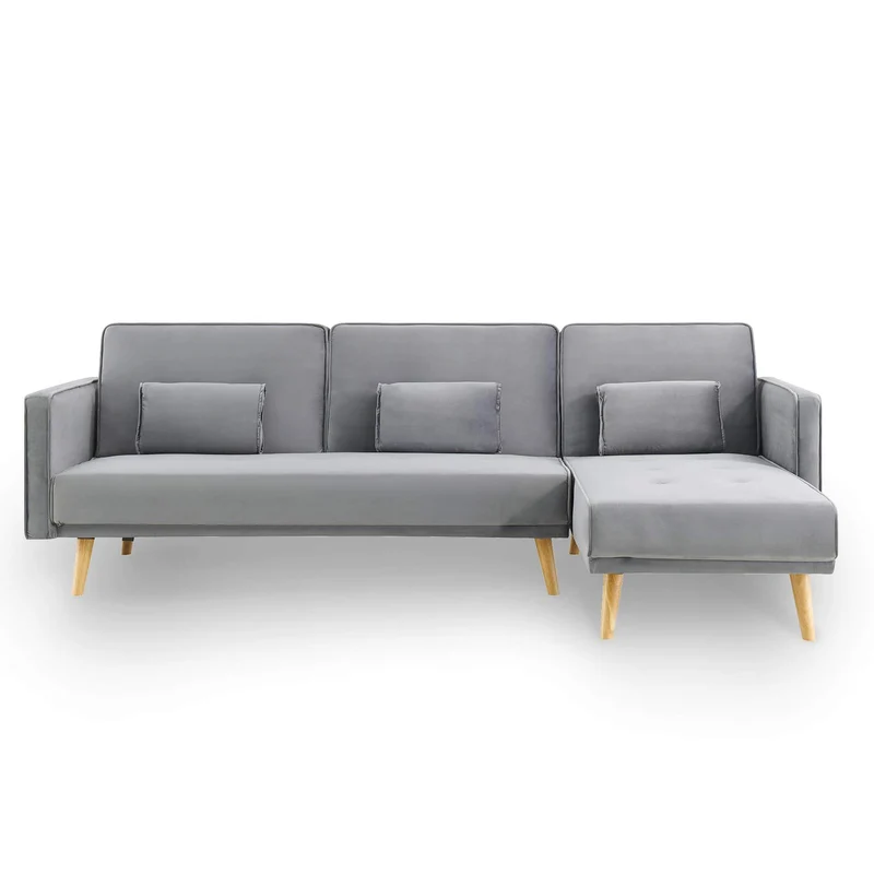 ANA - Canapé d'angle en Tissu Velours Gris Convertible Modulable Angle Réversible