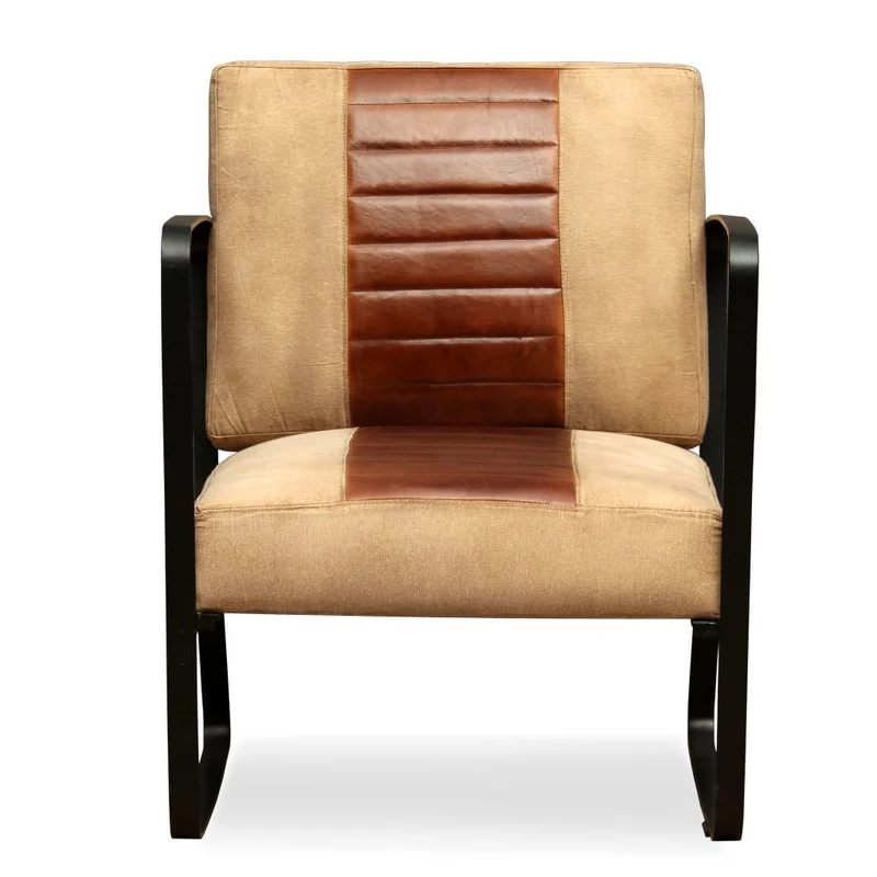 Festnight Fauteuil de Salon en Cuir Véritable et Toile Marron Style Industriel