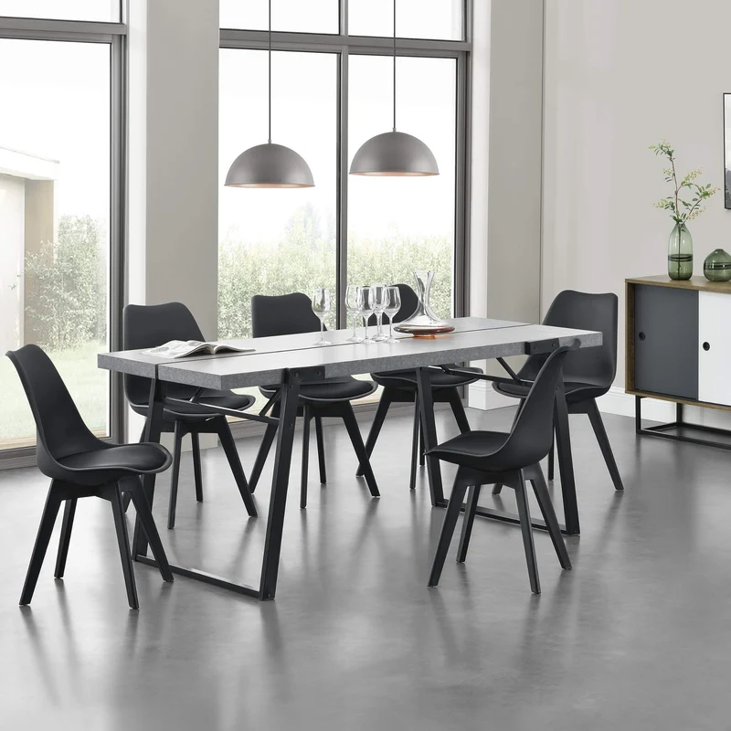 [en.CASA] Table de Manger Table de Salle à Manger Table de Cuisine Table de Bureau ﻿﻿﻿﻿﻿180cm x 80cm x 77cm MDF furniert et Acier revêtu par Poudre Effet béton