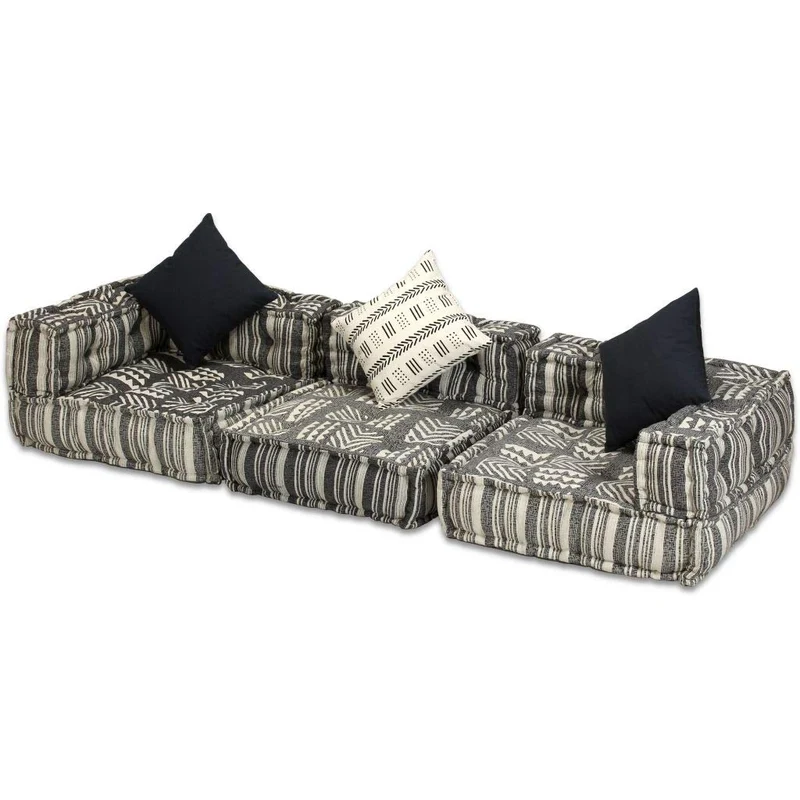 vidaXL Canapé Modulable à 3 places Tissu Rayure Canapé Convertible Salon