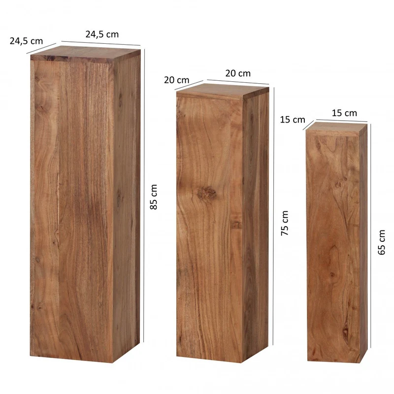 FineBuy Tables gigognes Ensemble Trois pièces Bois Massif Acacia 24,5 x 85 x 24,5 cm | Table d'appoint Style Maison de Campagne | Meubles en Bois Table Basse | Table de Salon colonnes décoratives