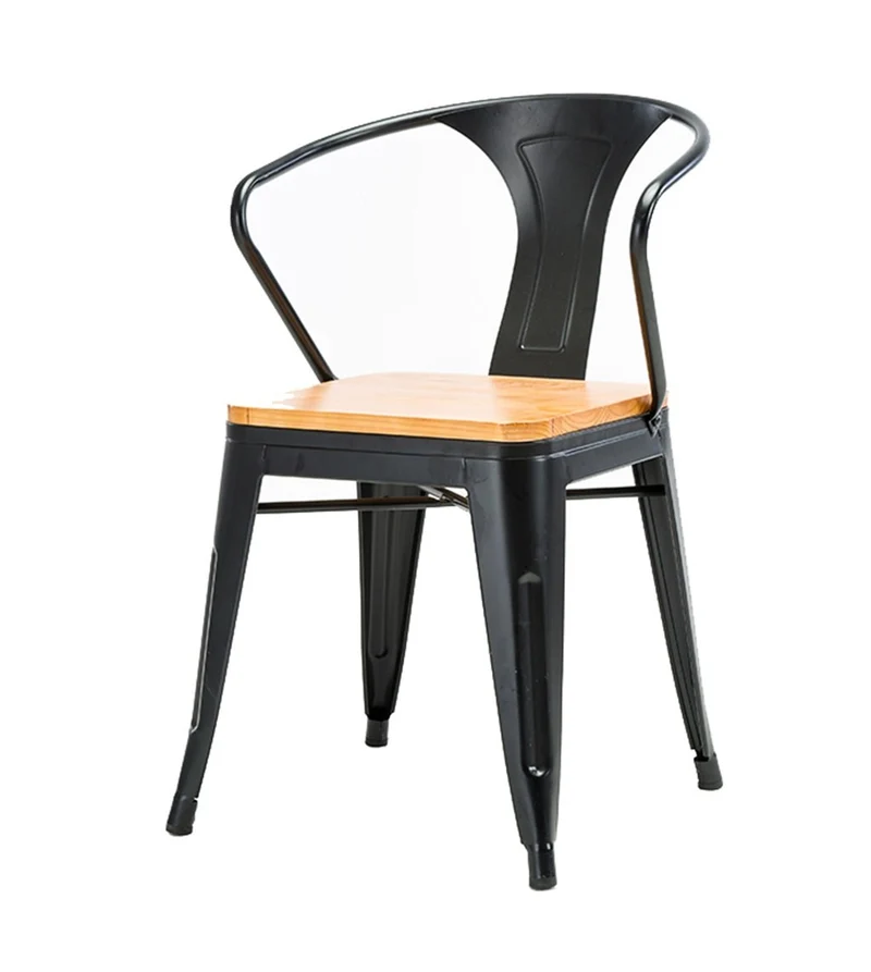 Tabouret de bar bois massif tabouret haut cuisine salle à manger chaise dossier chaise haute loisirs siège rétro table ronde rétro design industriel (Couleur : NOIR)
