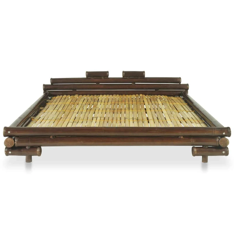Festnight Lit en Bambou Lit en rotin Cadre de Lit 160 x 200 cm LIt sommier Lit pour Adulte lit Adultes 160 x 200 cm Marron foncé