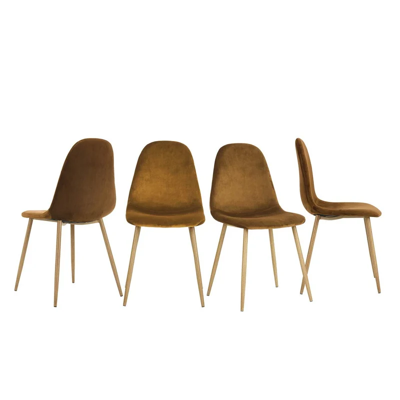 Yata Home Lot de 4 Chaises 44x44x87cm Marron Anthracite Tendance Scandinave Velours Pied Métal Look Bois Salle à Manger Salon Bureau Chambre